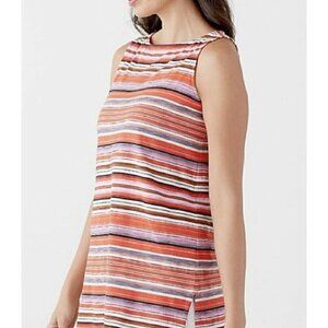 J Jill Sz XS Colorful Striped Tunic Top Knit Tank Blouse Rainbow Womens Boatneck